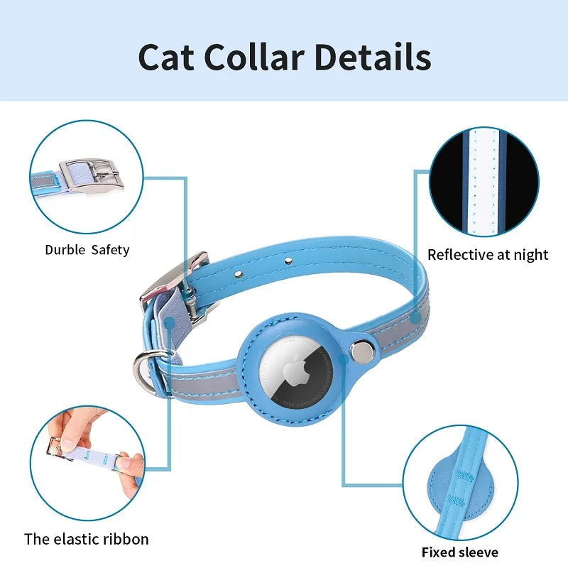 True Blue Pets Reflective Leather Cat Collar for Airtag